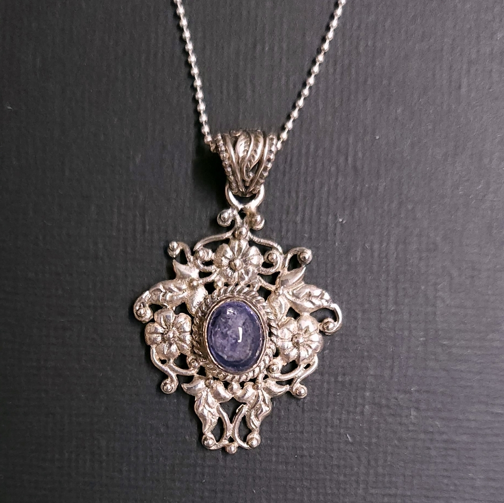 Sterling Periwinkle Floral Scroll Necklace